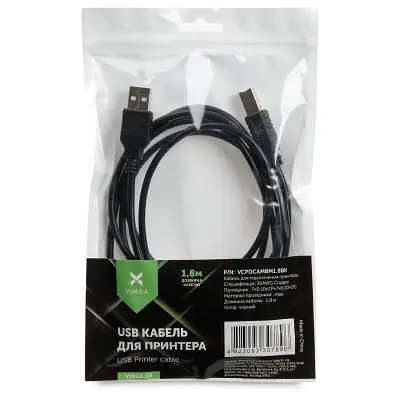 Кабель для принтера USB 2.0 AM/BM 1.8 m Vinga (VCPDCAMBM1.8BK) - фото 4