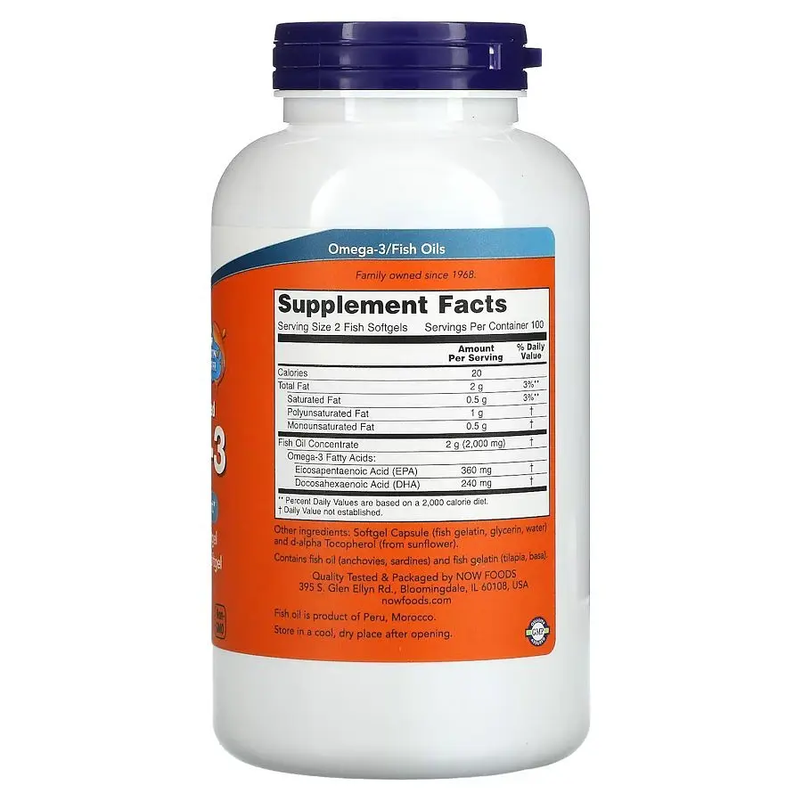 Жирні кислоти NOW Omega-3 1000 mg, 200 рибних капсул - фото 2