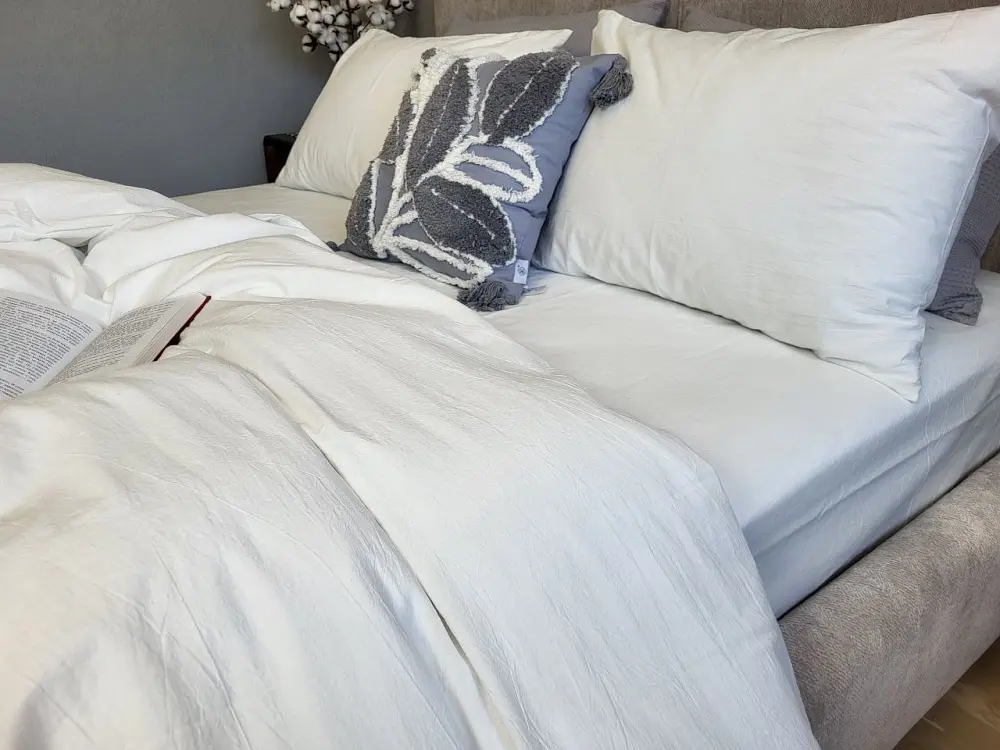 Комплект постільної білизни LUXURY Washed з вареної бавовни Молочний Milk - двоспальний - фото 3