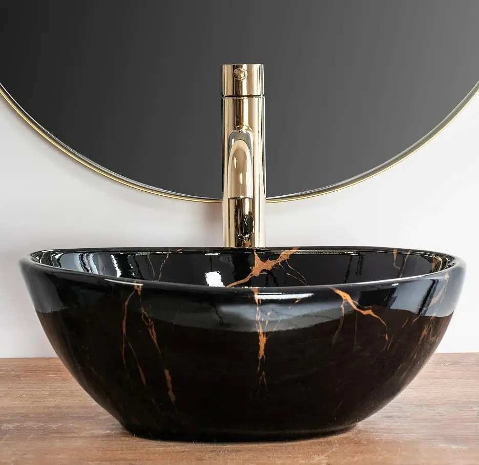 Умивальник Rea Sofia 27x35 mini black marble shine (REA-U6963), Глянцева - фото 5