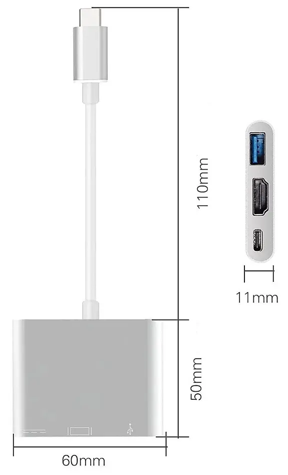 Док-станція USB3.1 Type-C --> HDMI/USB3.0/Type-C (F), кабель 0.1м, OEM - фото 2