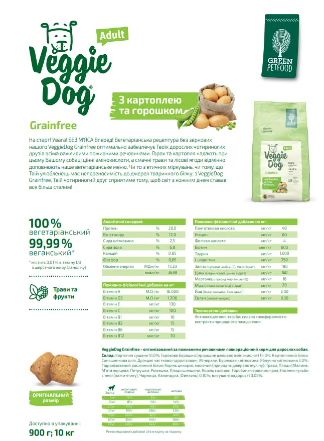 Сухий корм для собак Green Petfood VeggieDog Origin Adult 10 кг для собак вегетаріанський - фото 2