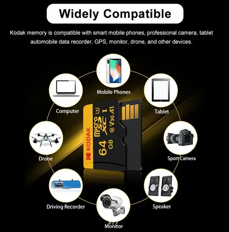 Карта пам'яті Коdak 64 Gb microSD U3 A1 class 10 з адаптером SD - фото 2