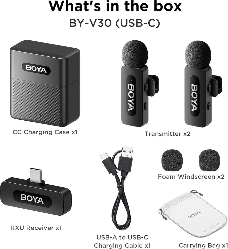 Бездротові петличні мікрофони BOYA BY-V30 USB-C (2 шт), 100 м, шумозаглушення, 36 год - фото 2