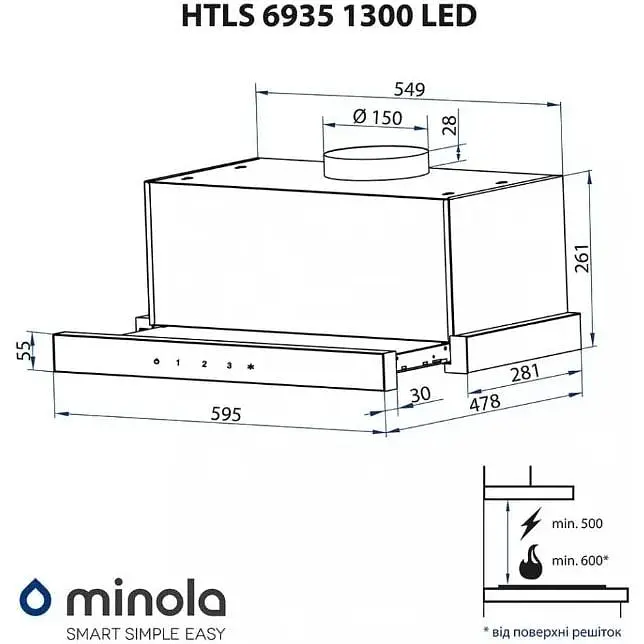 Витяжка телескопічна Minola HTLS 6935 WH 1300 LED - фото 13