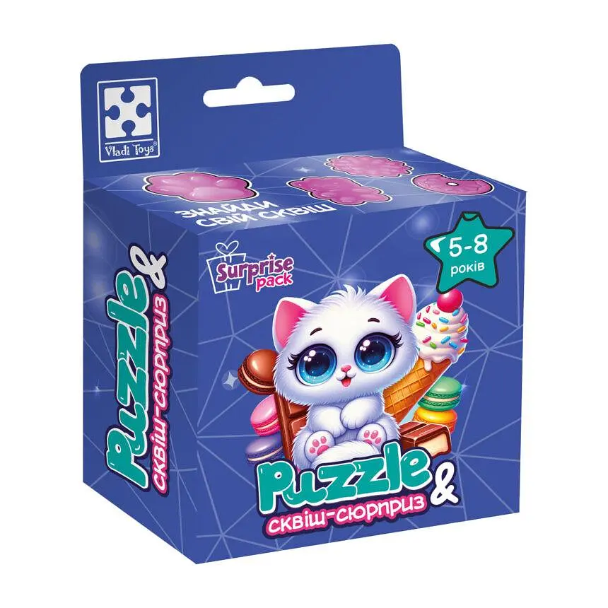 Пазли дитячі з сюрпризом Vladi Toys Біле кошенятко VT 180 дет. Синій (IP-177-P-1222)