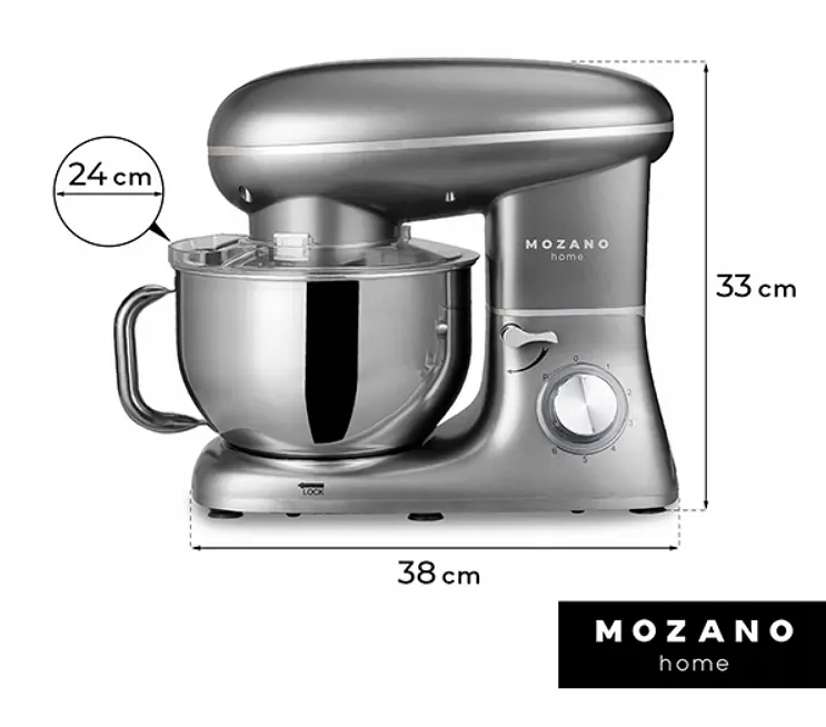Кухонний комбайн Mozano професійний тістоміс Kitchen Machine 2300 Вт чаша 6,2л Silver - фото 6