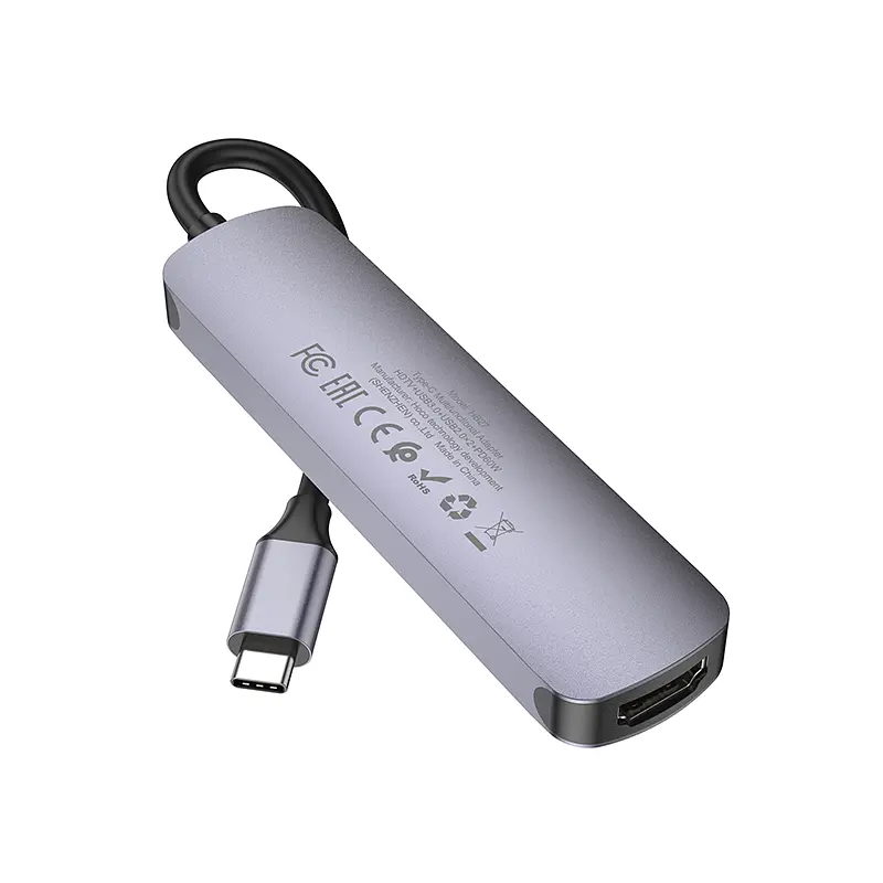 USB-хаб HOCO HB27 Type-C multi-function converter(HDTV+USB3.0+USB2.0*2+PD) Metal Gray (6931474769329) - фото 4
