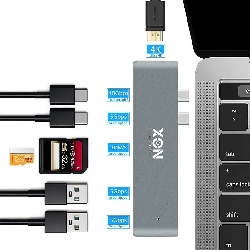 USB-хаб XON SmartHub Pro 7 в 1 (HDMI, SD/TF, 2xType-C, 2xUSB3.0) Сірий (UHCCP074300G 5191) - фото 3