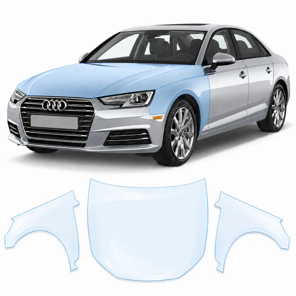 Антигравійна захисна бронеплівка за лекалами для Audi A4 B9 2015-2019 - капот і передні крила