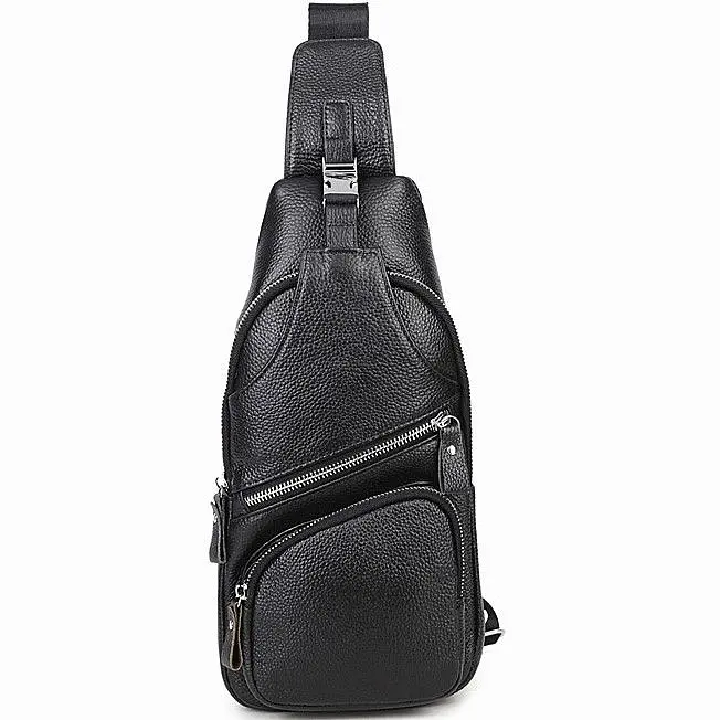 Сумка-слінг чоловіча на плече 17х32х7 шкіряна для міста TIDING BAG MK16094 чорна 17 см - фото 2