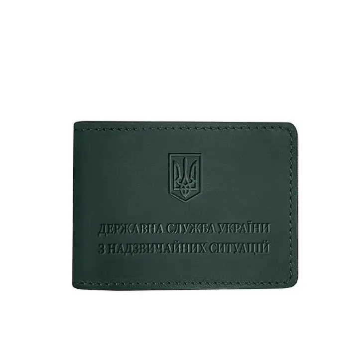 Кожаная обложка на удостоверение Государственной службы Украины по чрезвычайным ситуациям (ГСЧС) зеленая Crazy Horse - фото 6