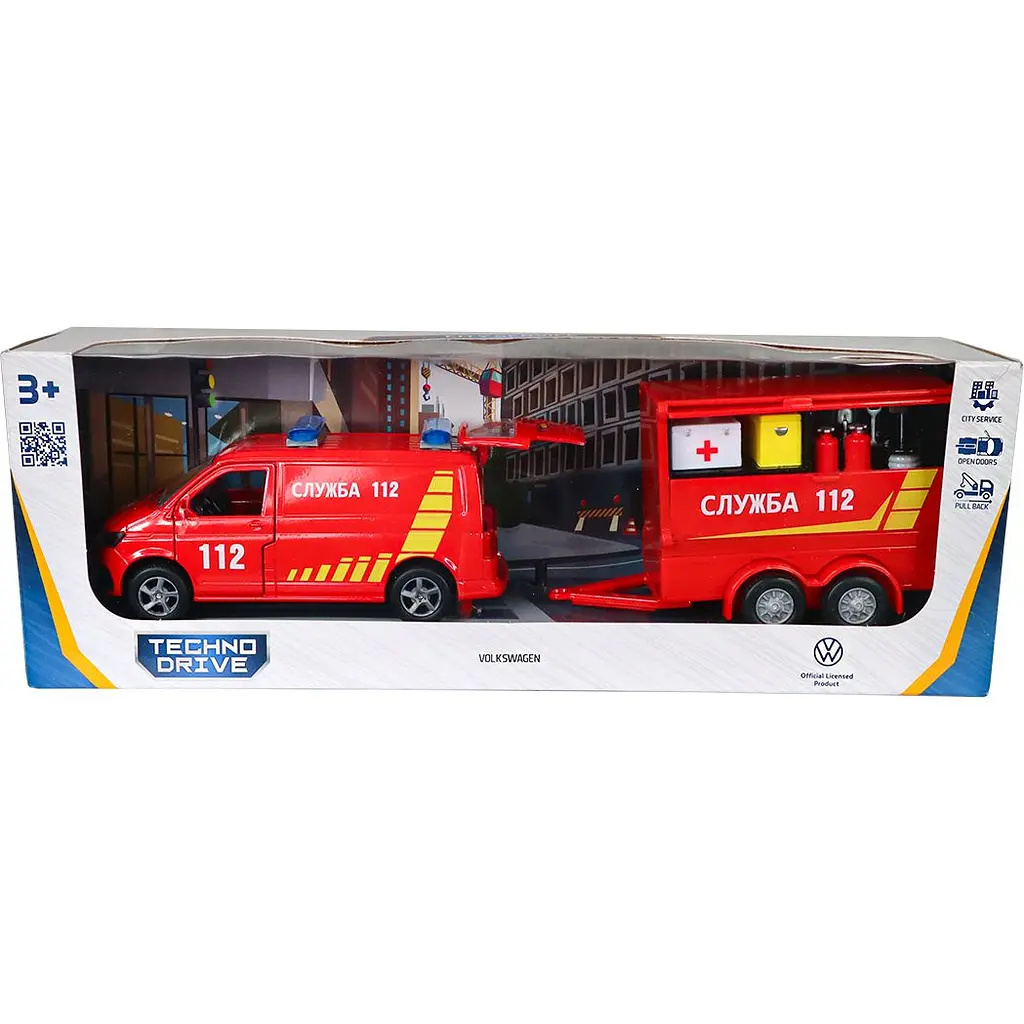 Игровой набор TechnoDrive Volkswagen Служба 112 с прицепом (520322.270) - фото 11
