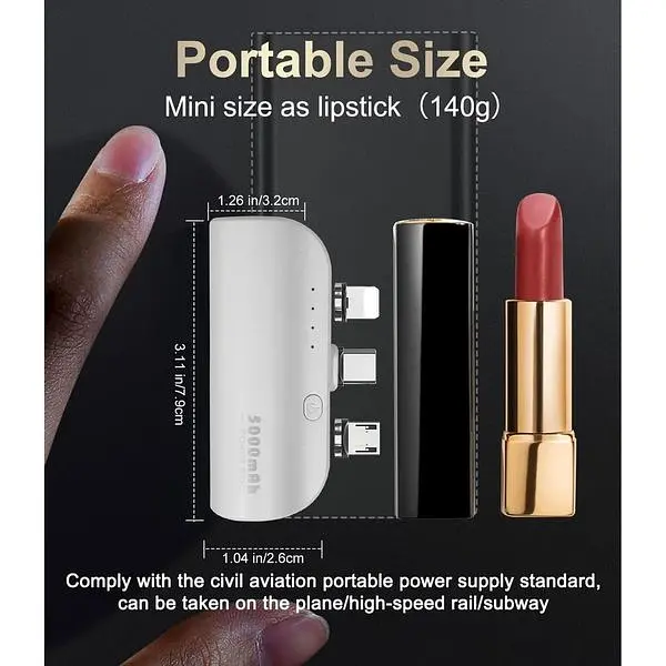 Портативний зарядний пристрій LUCKYDUO Mini 5000 mAh 3 в 1 швидка зарядка для iphone USB C/Micro USB Handys - фото 4