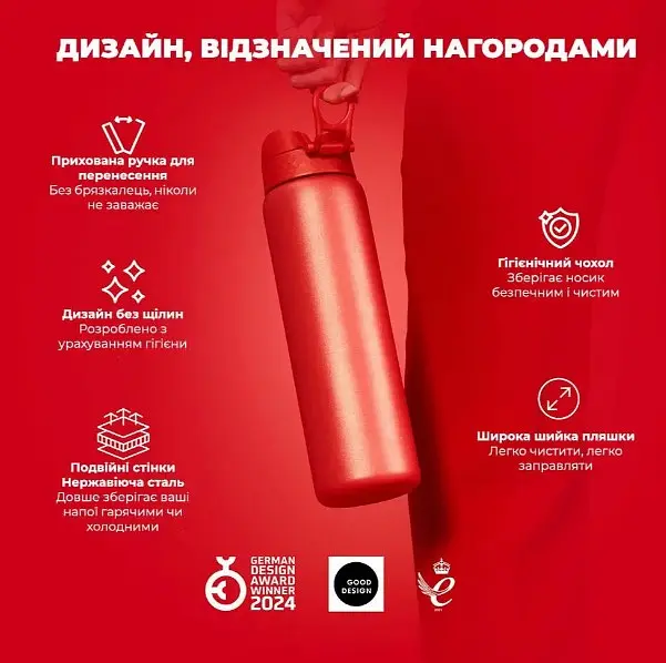 Бутылка для воды ION8 металлическая вакуумная 920 мл Vacuum Insulated Red (I8TS1000Red) - фото 4