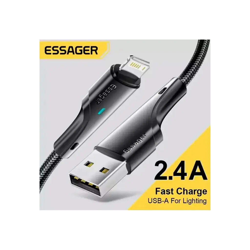 Дата кабель USB 2.0 AM to Lightning 1.0m 2.4A black Essager (EXCL-LS01) - фото 2