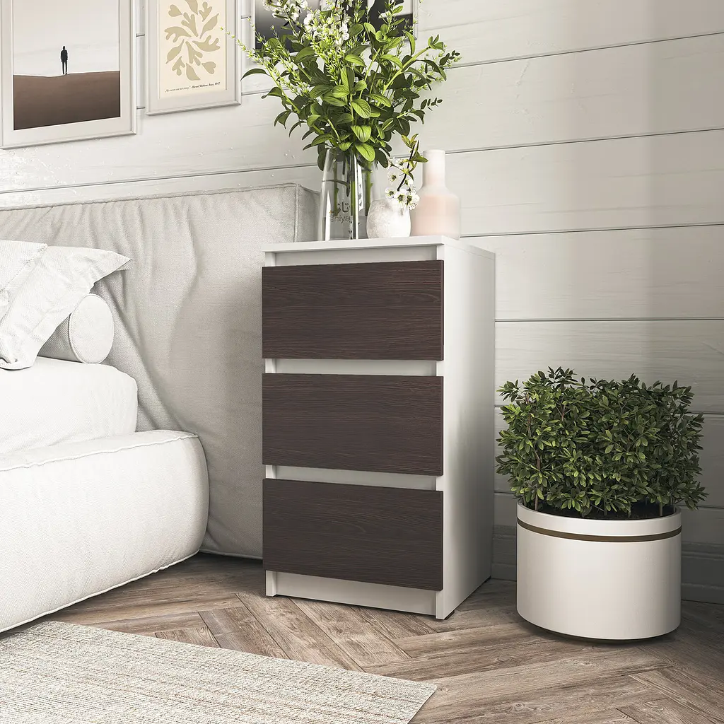 Тумбочка на 3 шухляди Moreli T-216 Ш400/В758/Г398 Білий-Венге темний