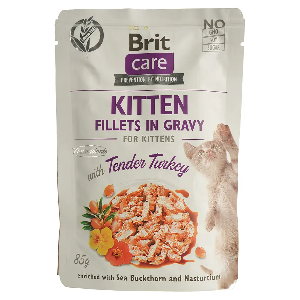 Беззерновий вологий корм для кошенят Brit Care Cat pouch ніжна індичка 85 г - фото 1