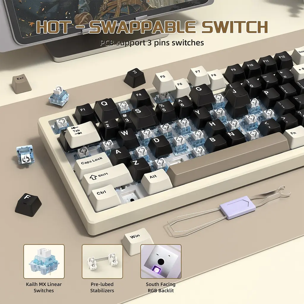 Клавіатура Attack Shark X75 RGB перемикачі Kailh MX кремово-біла (AS-6972792471457-CW-UA) [166744] - фото 7