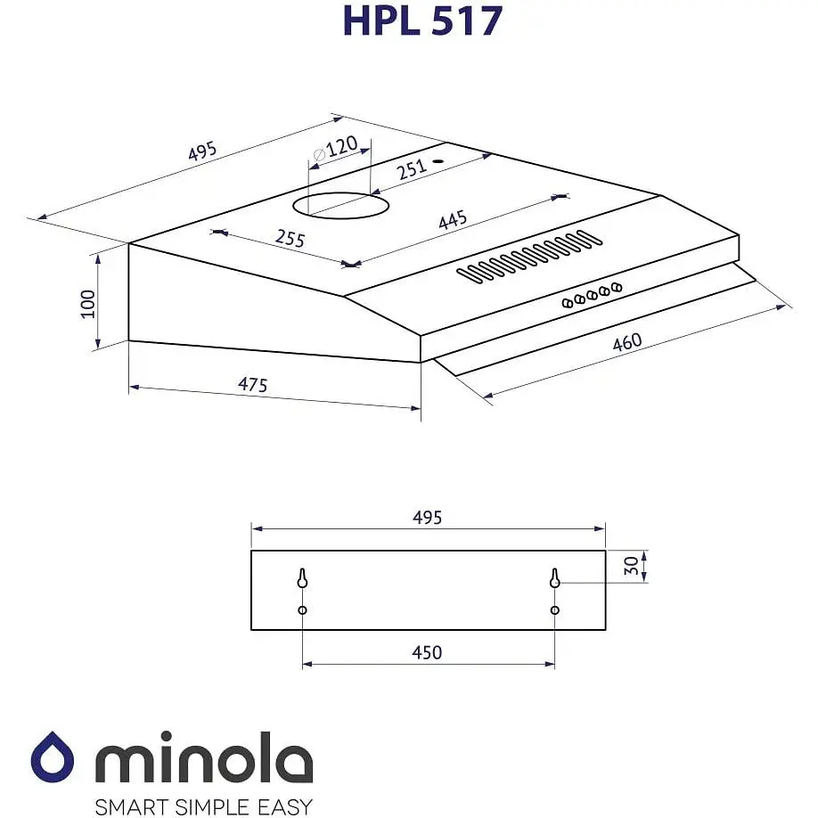 Вытяжка плоская Minola HPL 517 BL - фото 10