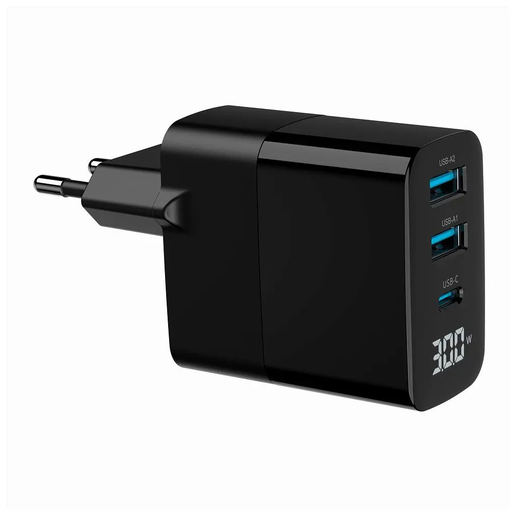 Зарядний пристрій Gembird 2хUSB-A (QC3.0 18W) + 1хType-C (PD20W) LCD black (TA-UC-PDQC30LCD-BK-02) - фото 2