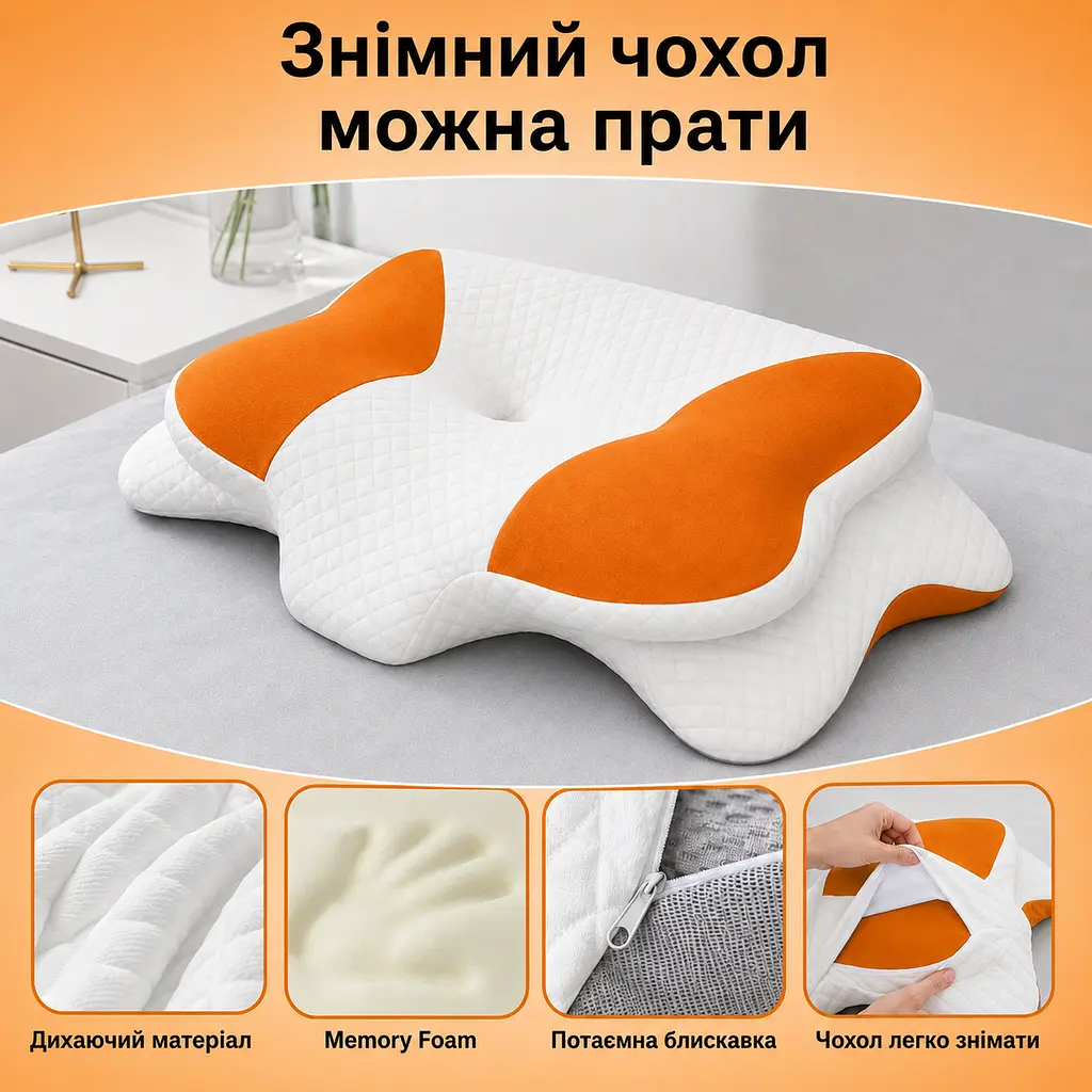 Ортопедична подушка Solve Beauty Метелик оранжево-біла 65 x 40 x 15/10 см (KT9000402) - фото 4