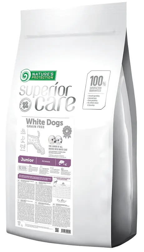 Сухий беззерновий корм із лососем для юніорів усіх порід Superior Care White Dogs Grain Free Junior All Breeds 17 кг