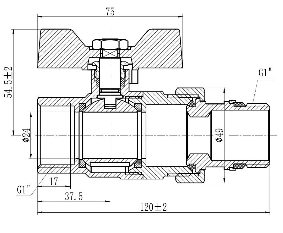 Кран кульовий Thermo Alliance "Американка" Forte 1" ВЗ прямий, антипротікання, метелик SF222W25 - фото 3