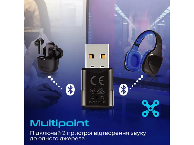 Bluetooth-адаптер Promate BlueLink Bluetooth 5.0 Black (bluelink.black) - фото 3