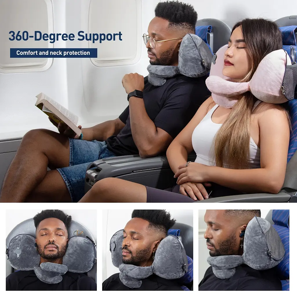 Надувна подушка дорожня сіра під голову та шию Inflatable pillow - фото 5