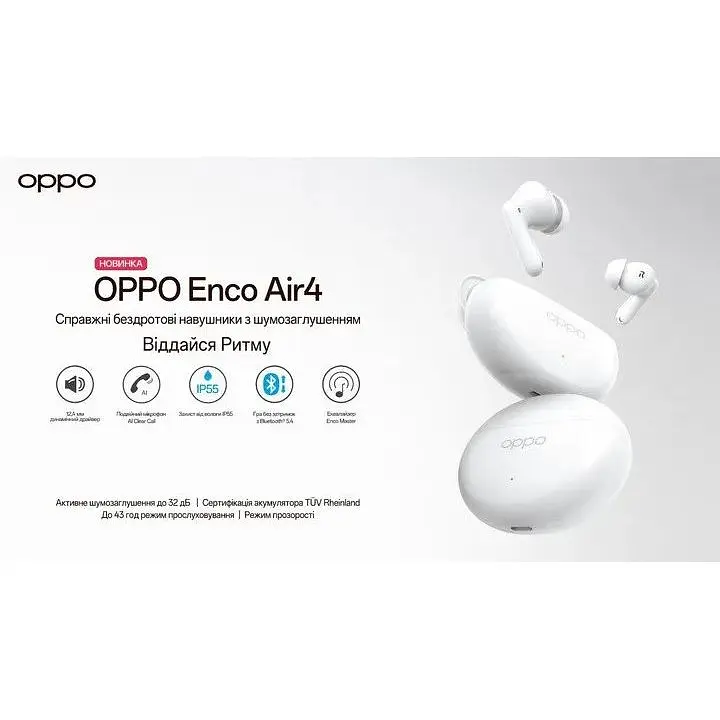 Беспроводные наушники Oppo Enco Air4 ETEE1 Silky White (белые) - фото 6