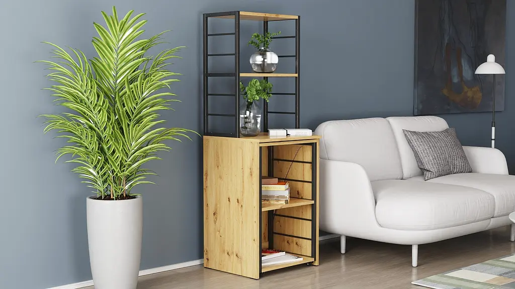 Стіл-тумба трансформер Смарт 3/1 з етажеркою Ferrum-decor 1430x1450x500 Чорний метал ДСП Дуб Артизан 16 мм (FRD-105114) - фото 9