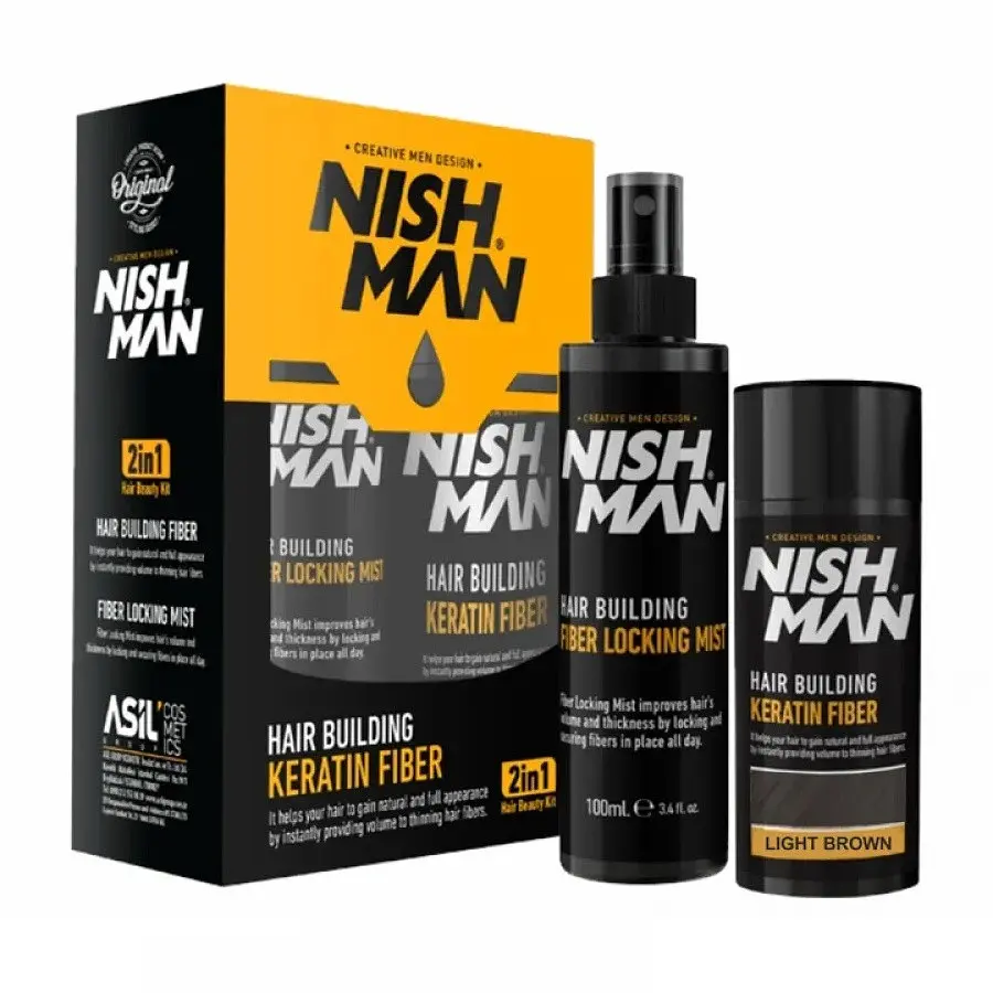 Набір для камуфлювання залисин світло-коричневий Nishman Hair Building Keratin Fiber Light Brown