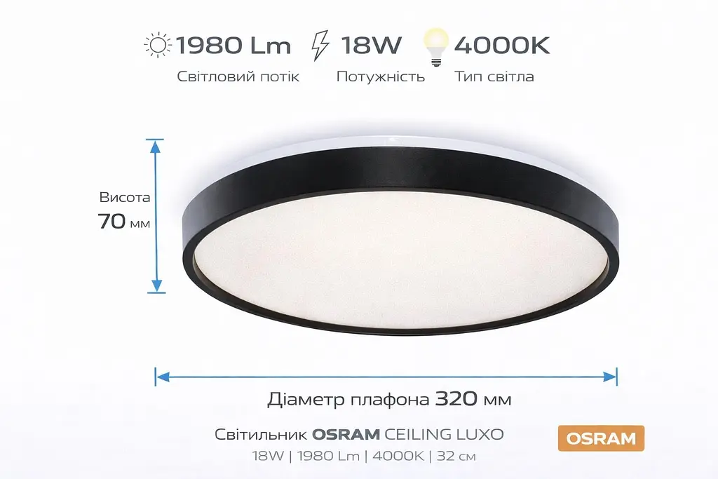Osram Світильник накладний CEILING LUXO 18Вт 4000К чорний - фото 3