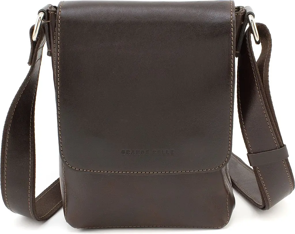 Чоловіча шкіряна сумка через плече GRANDE PELLE 20×15×5 см sum0022227 - фото 3