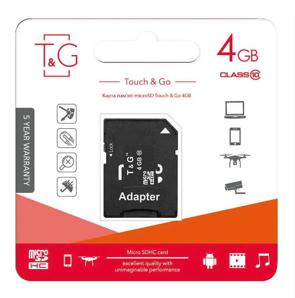 Карта пам'яті MicroSDHC 4GB Class 10 T&G + SD-adapter (TG-4GBSDCL10-01) - фото 2