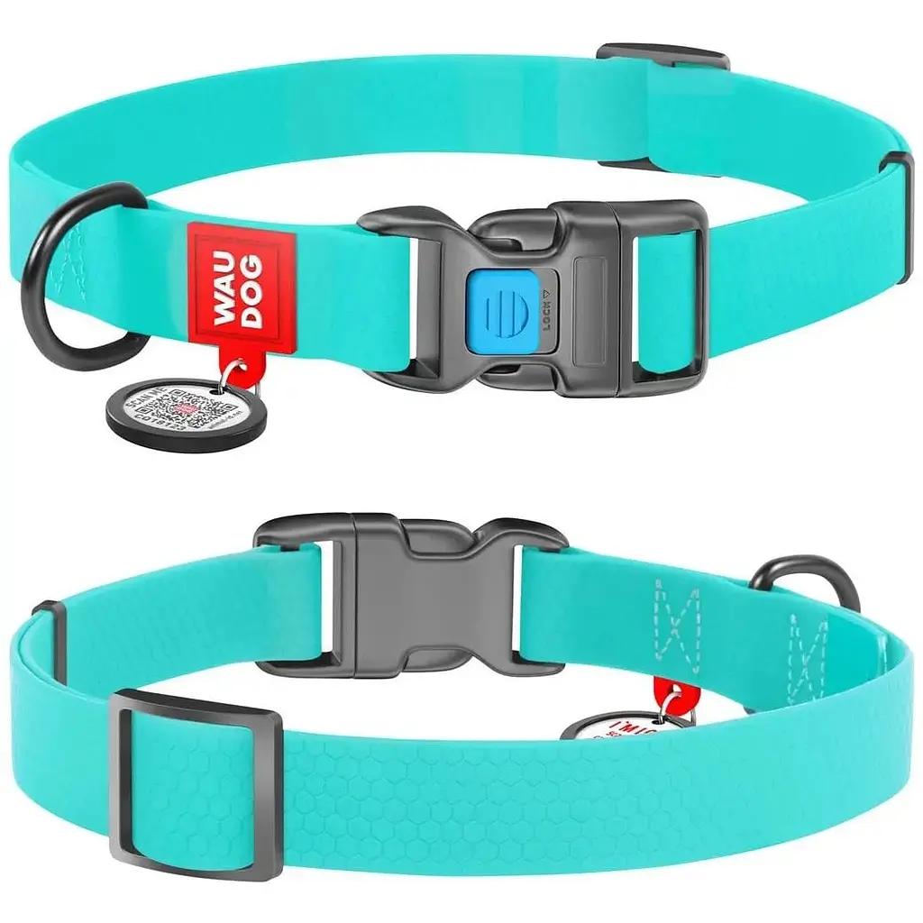 Нашийник для собак Waudog Waterproof, коллартекс, водостійкий, світиться, з QR паспортом, пластикова пряжка-фастекс, 23-35х1,5 см, ментоловий - фото 3