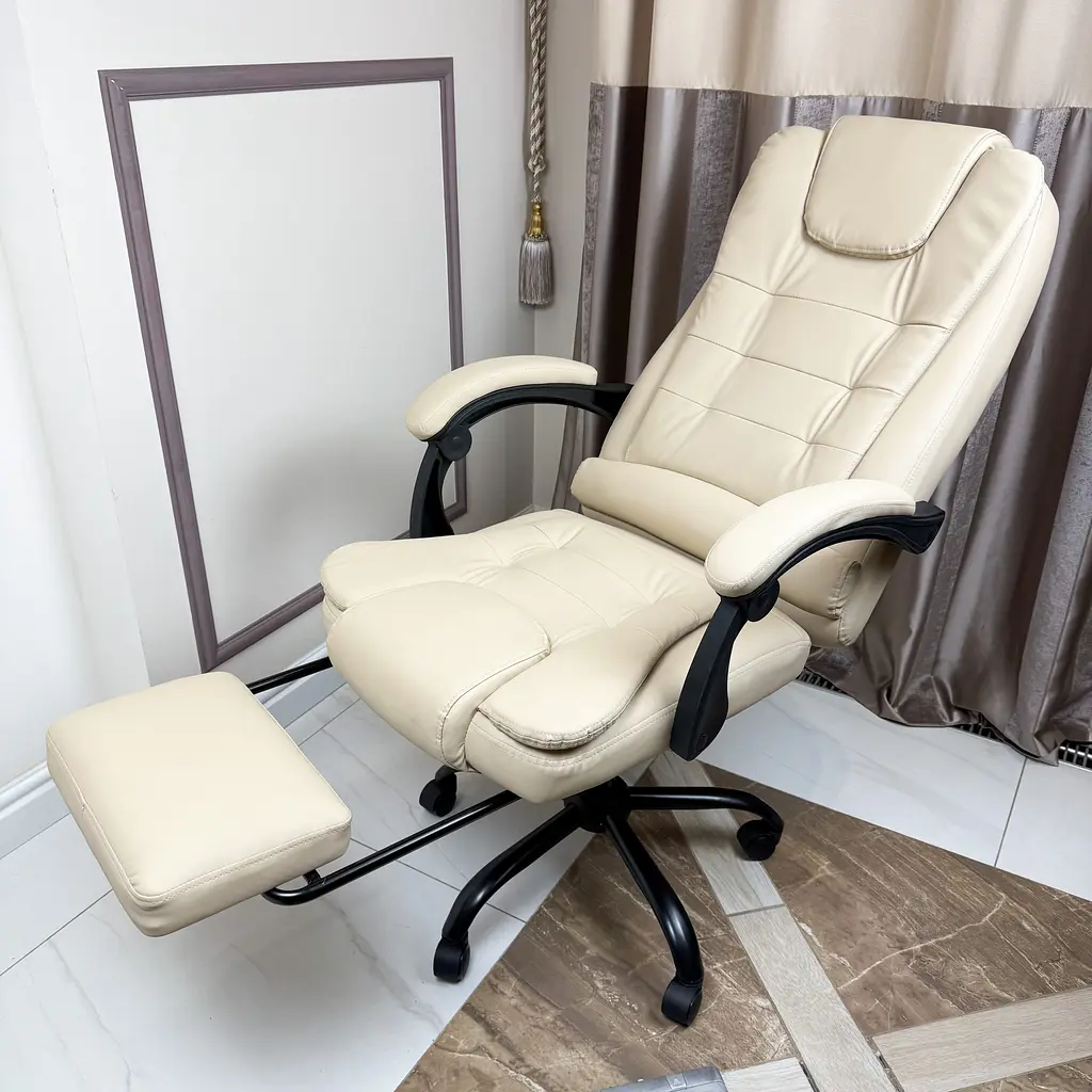Крісло комп'ютерне DEXON OPTIMA з еко-шкіри з підставкою для ніг Бежевий - фото 15
