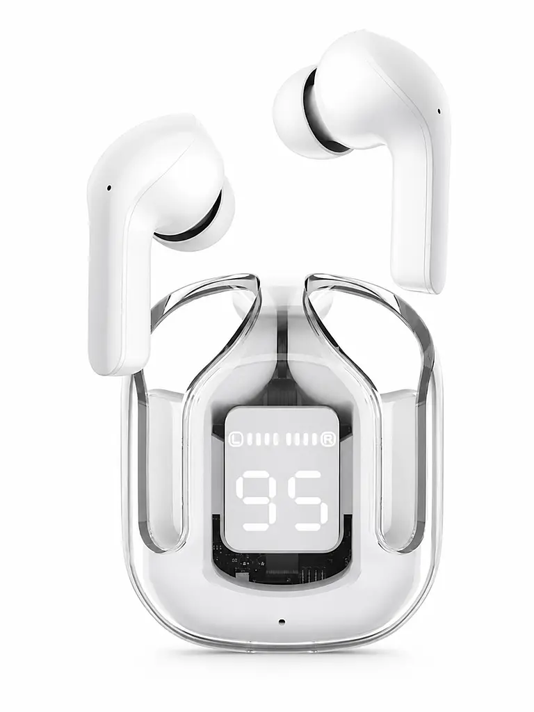 Бездротові навушники TWS Bluetooth 5.0 з мікрофоном ENC, сенсорним керуванням і кейсом із дисплеєм, білі (49676324)