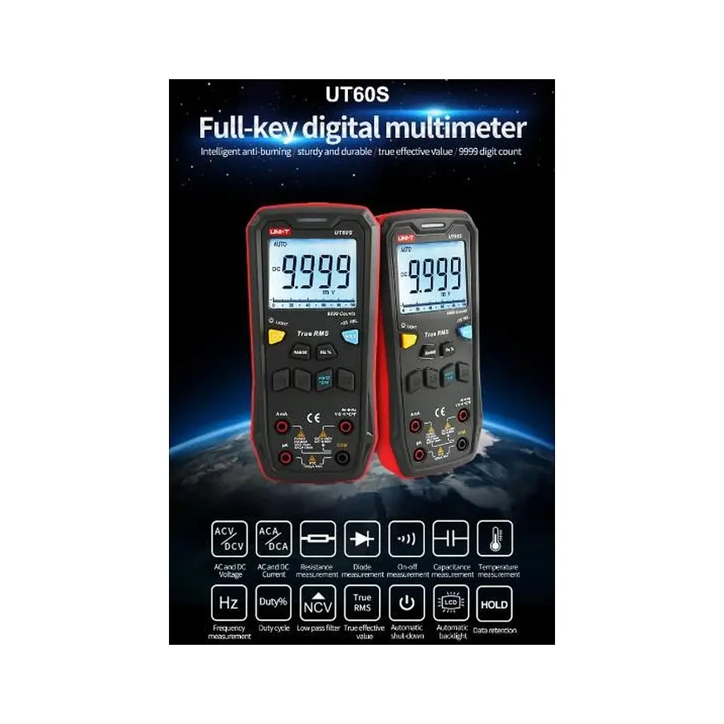 Цифровий мультиметр UNI-T UNI-T UT60S. Вимірювання V, A, , F, Hz, °C. Функції True RMS (UT60S) - фото 3