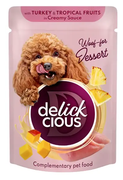 Вологий корм для собак Delickcious з індичкою та тропічними фруктами у вершковому соусі 80 г D6211501