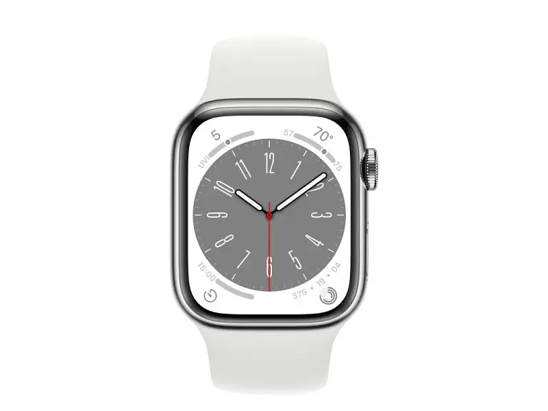 Смарт-годинник Apple Watch Series 8 GPS + Cellular 45mm Silver S. Steel Case w. White S. Band (MNKE3) - фото 2