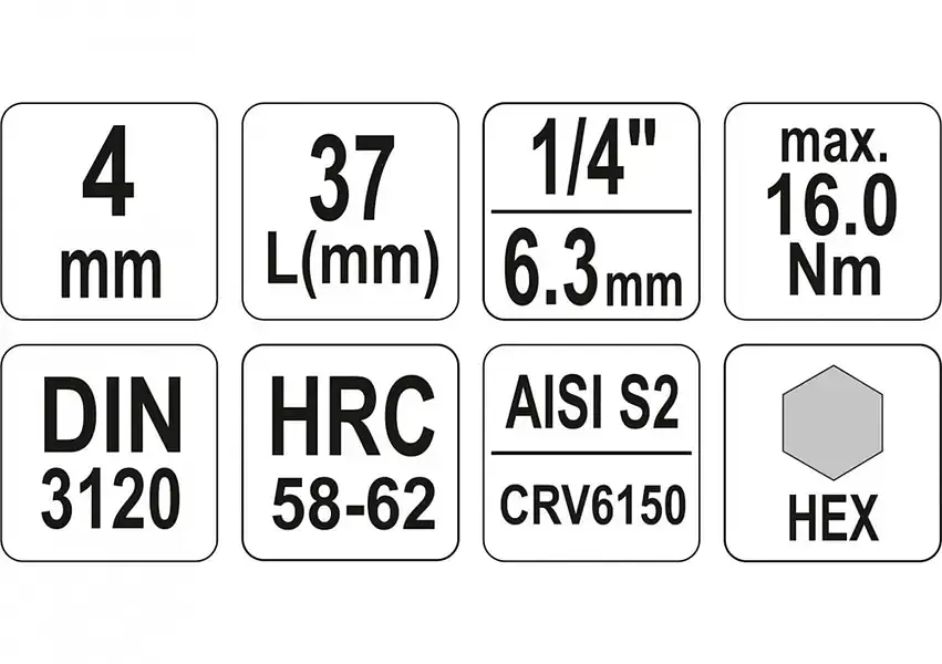 Головка торцевая Yato квадрат 1/4" HEX M4 L=37 мм (YT-04371) - фото 4