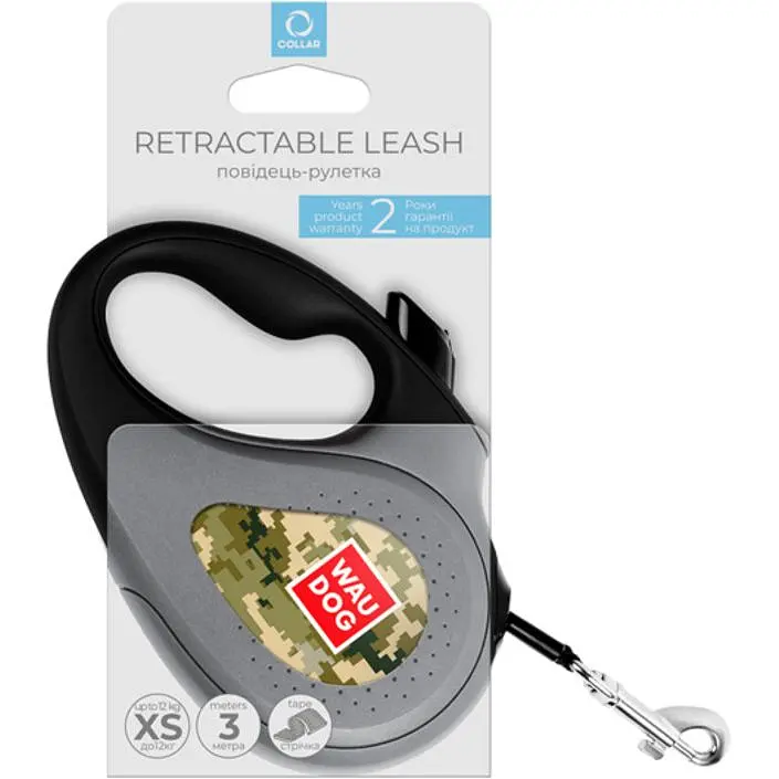 Поводок-рулетка для собак Waudog R-leash, рисунок Милитари, M, до 25 кг, 5 м, светоотражающая лента - фото 5