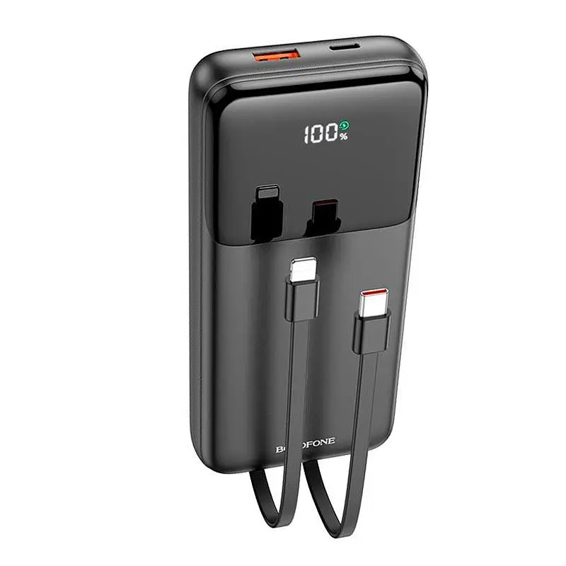 Внешний аккумулятор с 2 кабелями Borofone BJ22A fully compatible with cable 20000mAh черный - фото 4