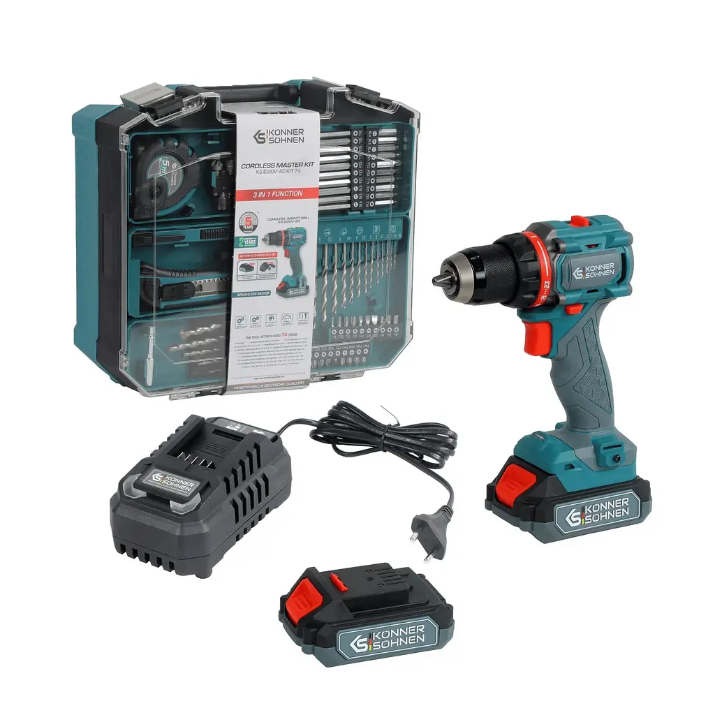 Шуруповерт-дрель ударная аккумуляторная Konner&Sohnen KS ID20V-60 KIT 74 18В Kцnner & Sцhnen teh0025278 - фото 2