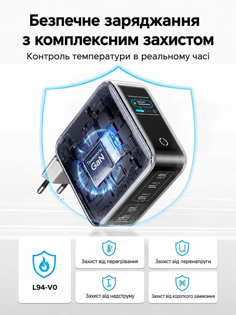 Мережевий зарядний пристрій UGREEN Nexode Pro X773 GaN до 100 Вт сумарно 4 USB-C та 1 USB-A 100 Вт (65620B) - фото 7