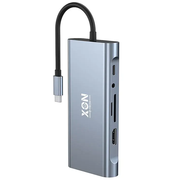USB-хаб XON SmartHub 11 в 1 (Ethernet, VGA, HDMI, 3.5 Audio, SD/TF, Type-C, 2xUSB3.0, 2xUSB2.0) Сірий (UHCHP113322G 4432) - фото 2