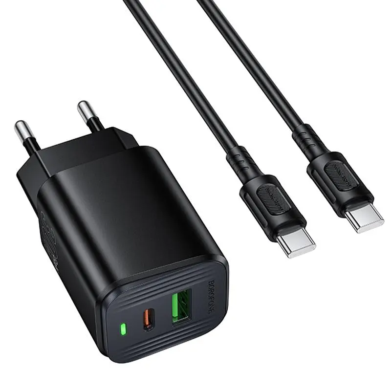 СЗУ Borofone BAS85A Star PD30W+QC3.0 (1USB-A/1C) + кабель Type-C to Type-C Black - фото 6