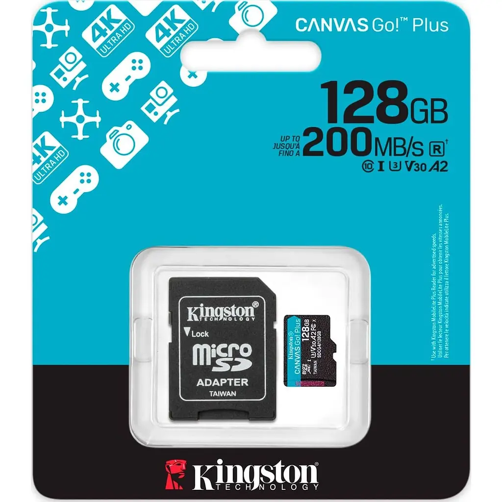 Карта пам'яті Kingston microSD 128GB C10 UHS-I U3 A2 V30 R200MB/s + SD - фото 3